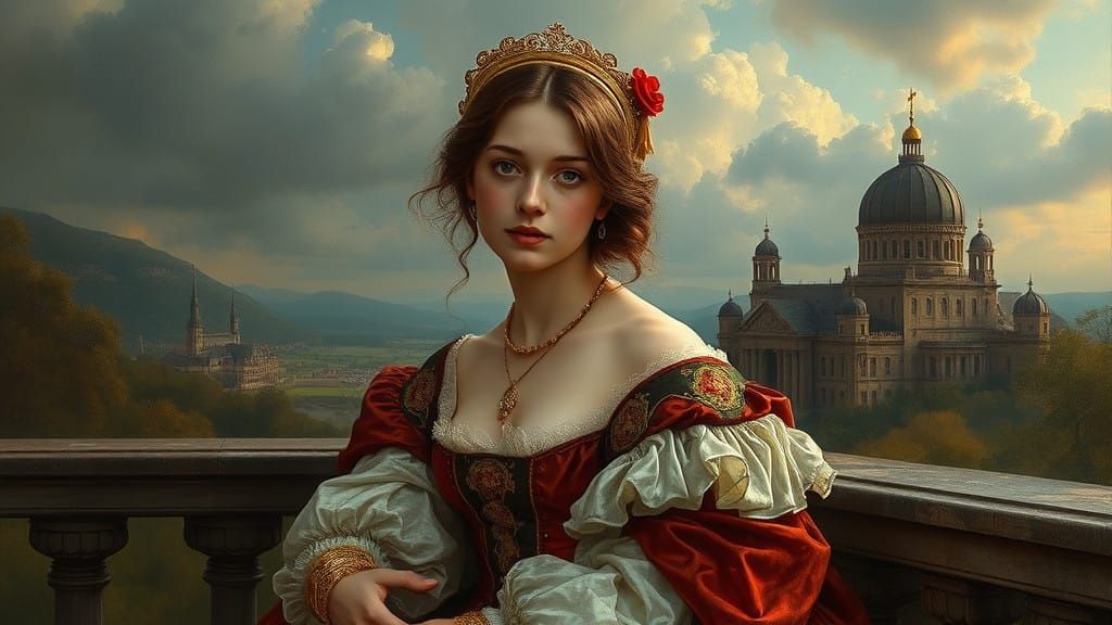 Elegant Fantasy Portrait in Oil on Canvas Style