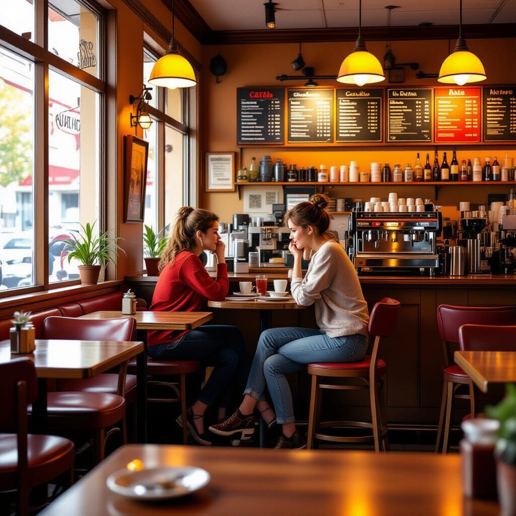 Cafe Scene with Menus in a Stylized Digital Painting