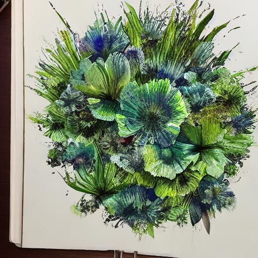Vibrant Botanical Ink Drawings in 3D Style