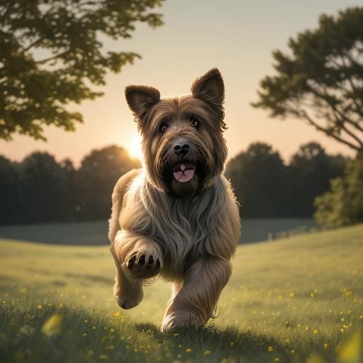 French Briard Running in Meadow: Cinematic Style