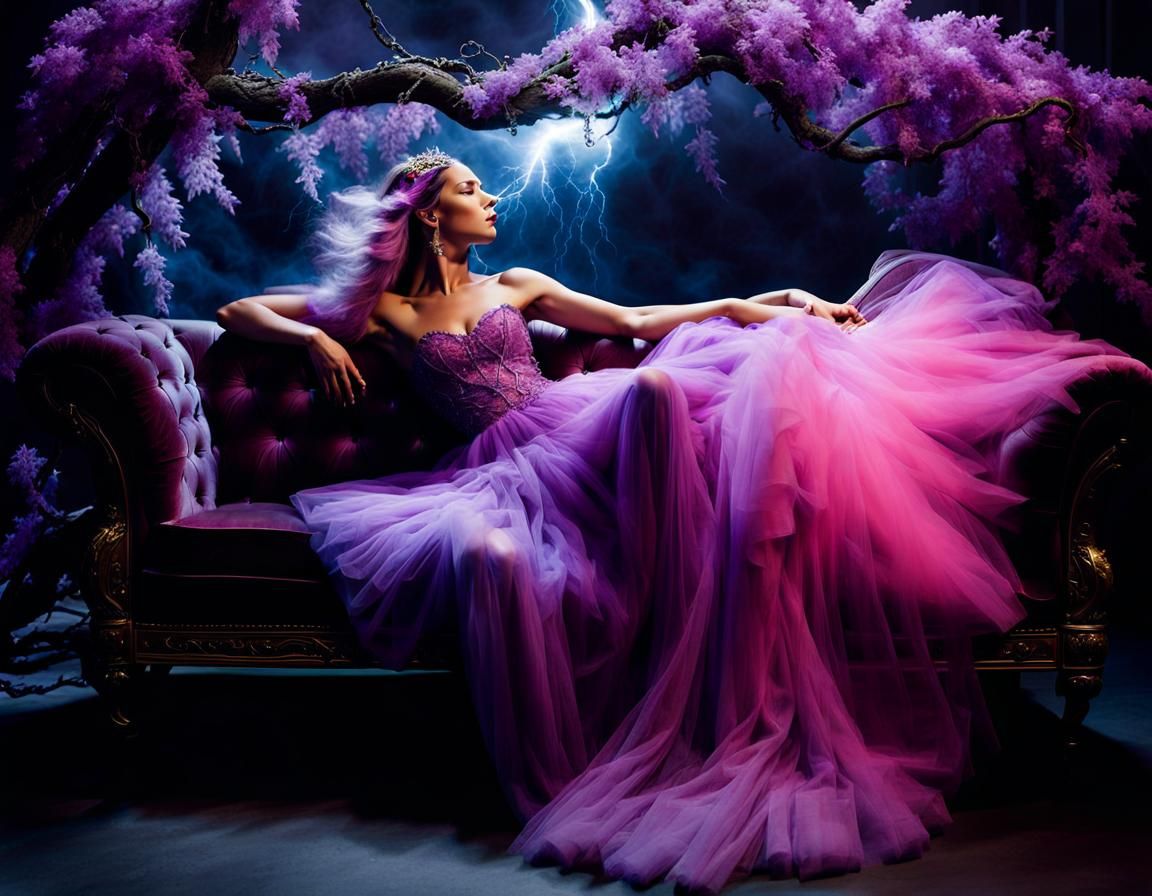 Woman in Lavender Dress with Cubist Elements