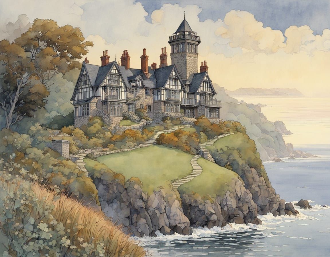 Majestic Cliffside Estate in Art Deco Style