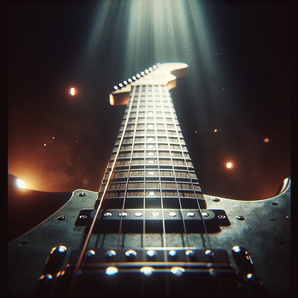 Dramatic Guitar Neck Close-Up: Cinematic Film Still