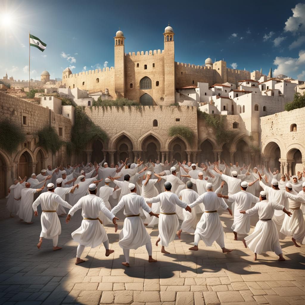 Festive Jerusalem Dance Celebration in Detailed Matte Painti...