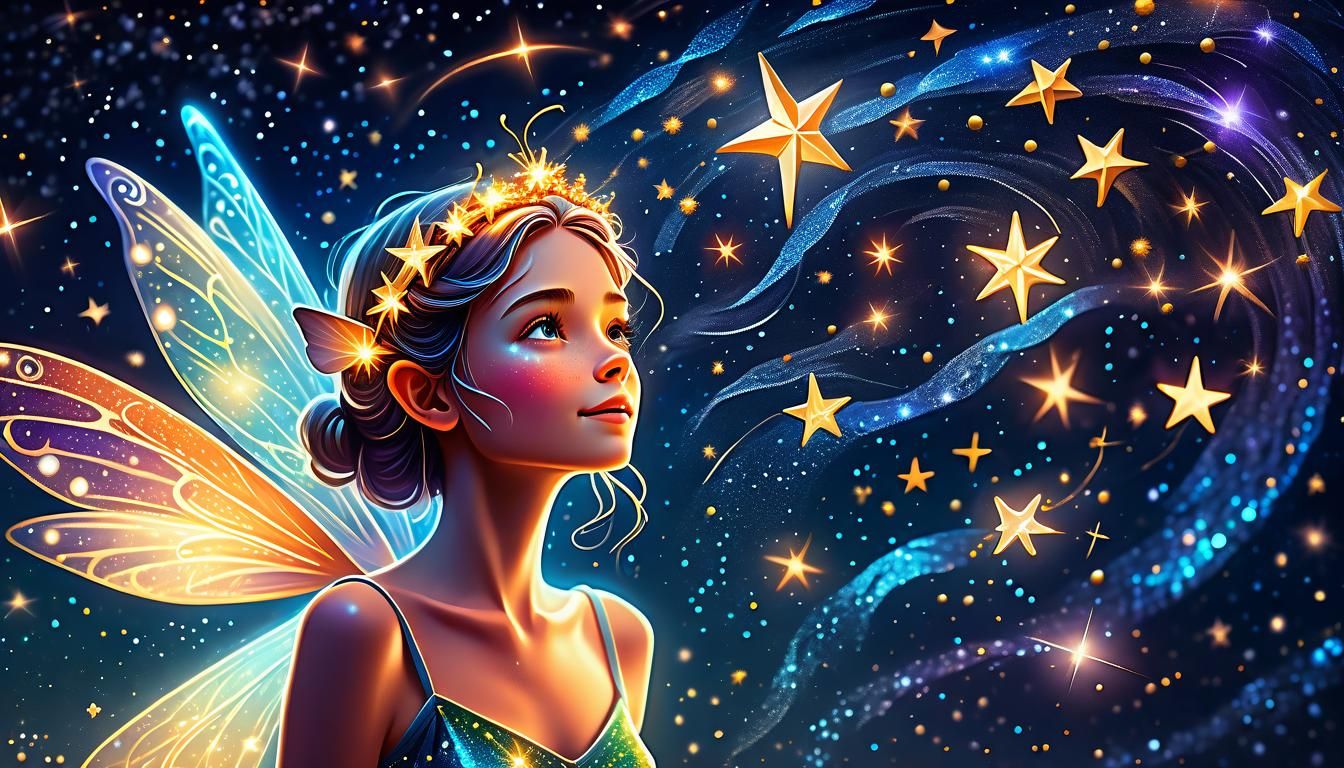 Glowing Fairy in Front of Sparkling Stars