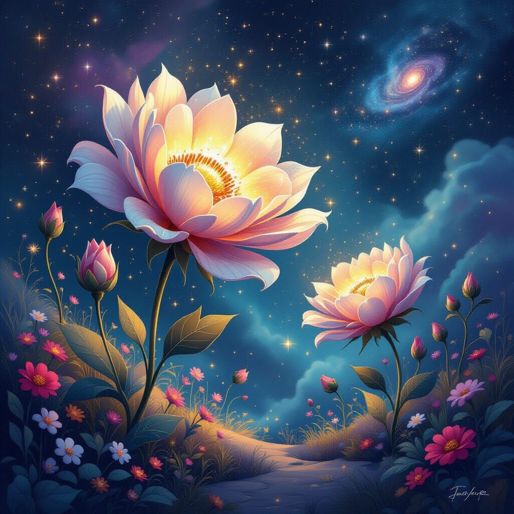 Cosmic Flowers Bloom in Nebula of Stardust and Galaxies