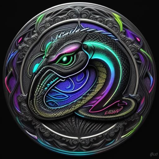 Glowing Plastic Serpent in Colored Lines: Charcoal Drawing