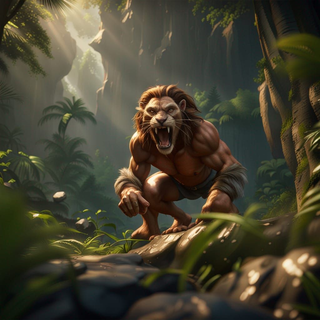 Detailed 3D Rendering of Tarzan Roaring