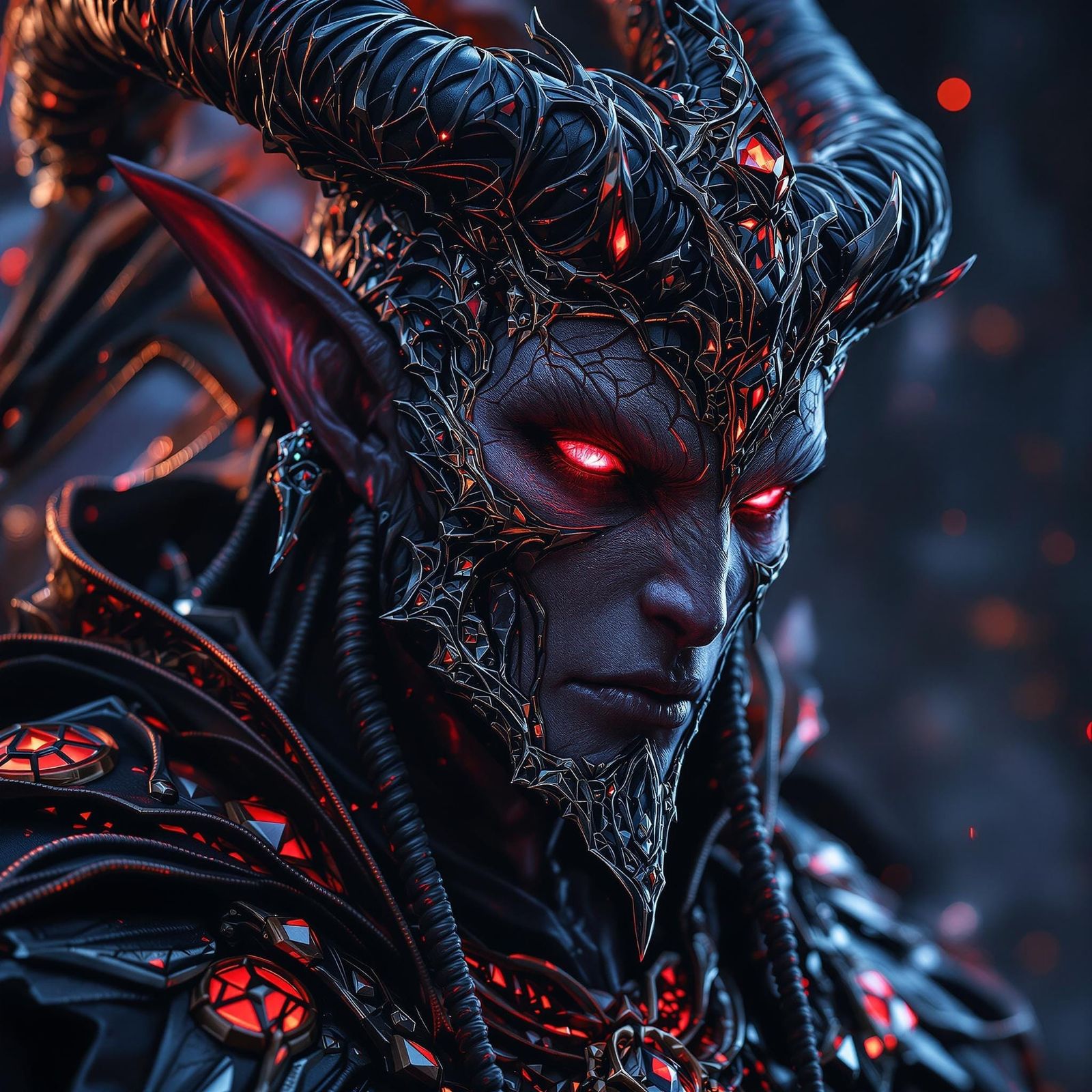 Dark Elf Demon Conjurer in Elaborate Black Armor