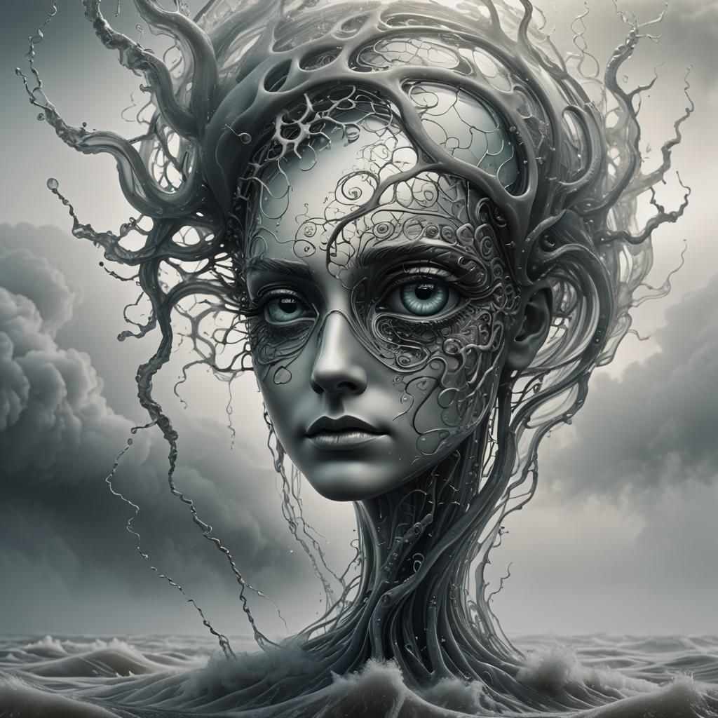 Glass 'A' with Eye and Brain in Biomechanical Surrealism