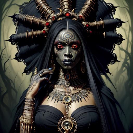 Macabre Goth Voodoo Girl in Ornate Costume