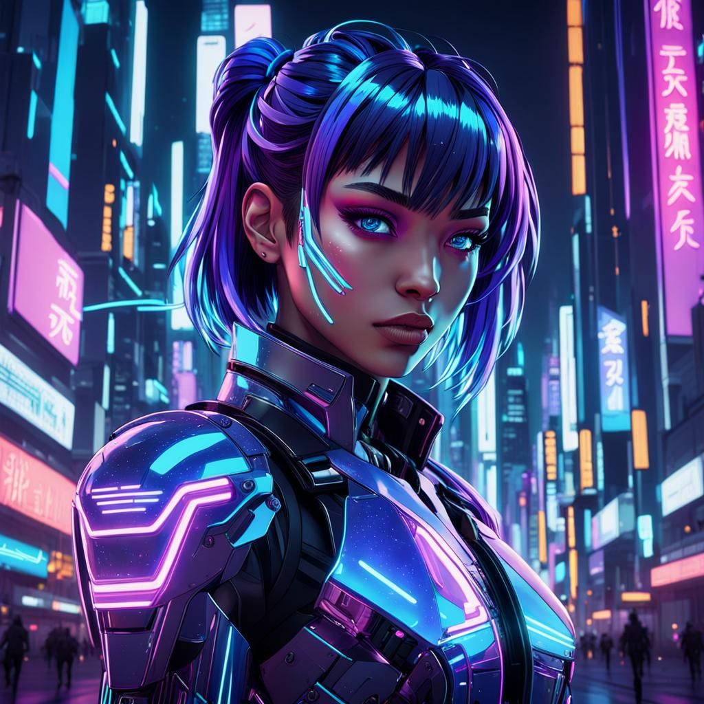 Cyberpunk Anime Girl in Neon Cityscape