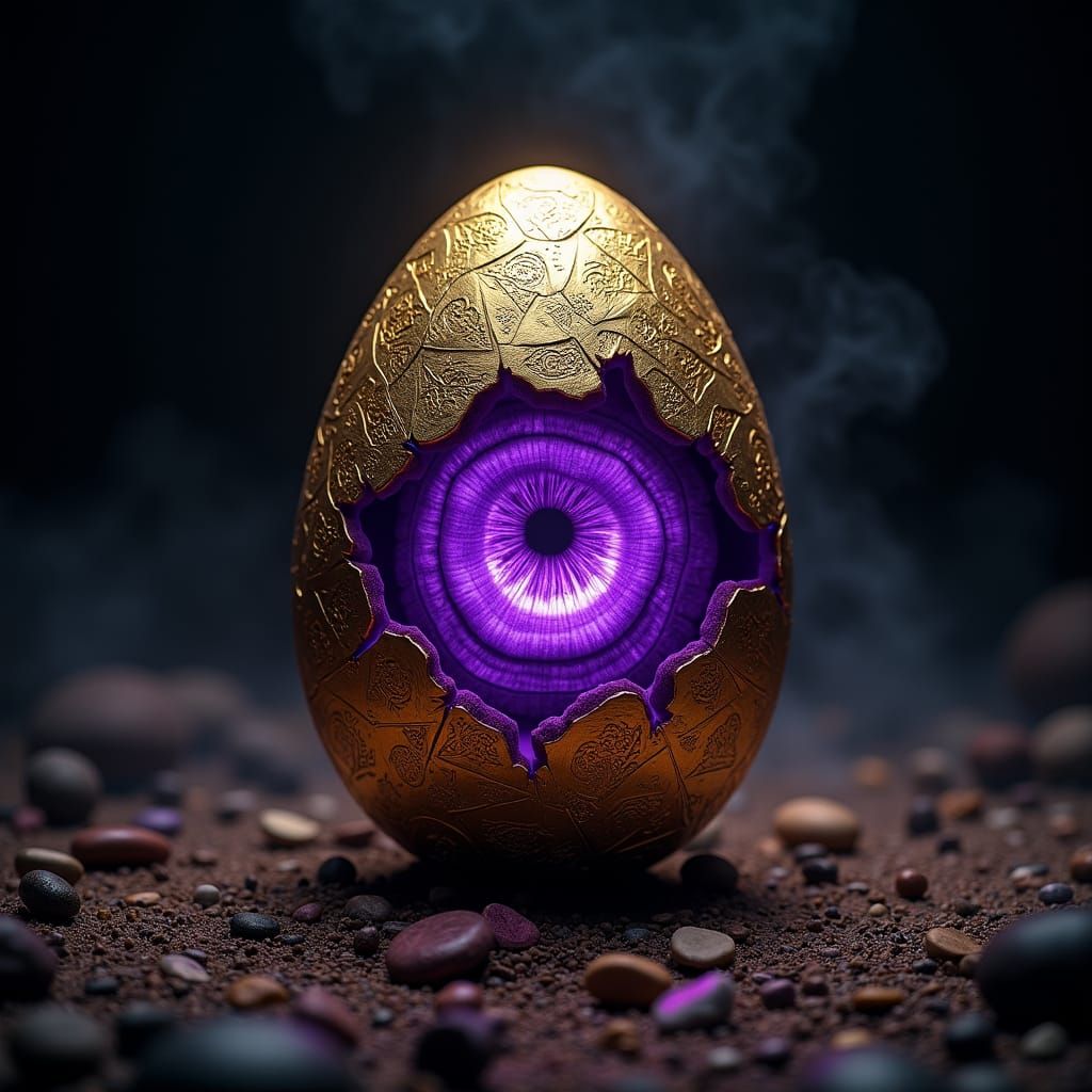 Engraved Golden Dragon Egg Unveils Mystical Eye of Fatima