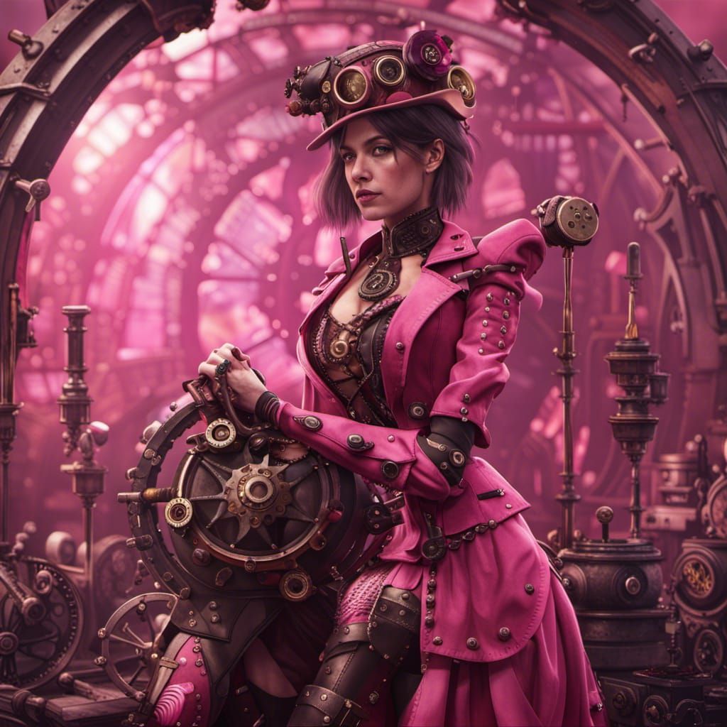 Steampunk Pink Girl in Detailed Matte Painting