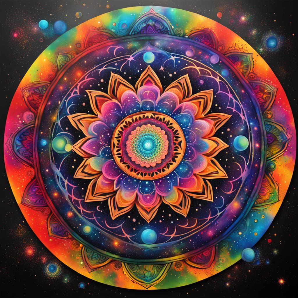 Vibrant Mandala Graffiti Art with Chakras and Galaxy