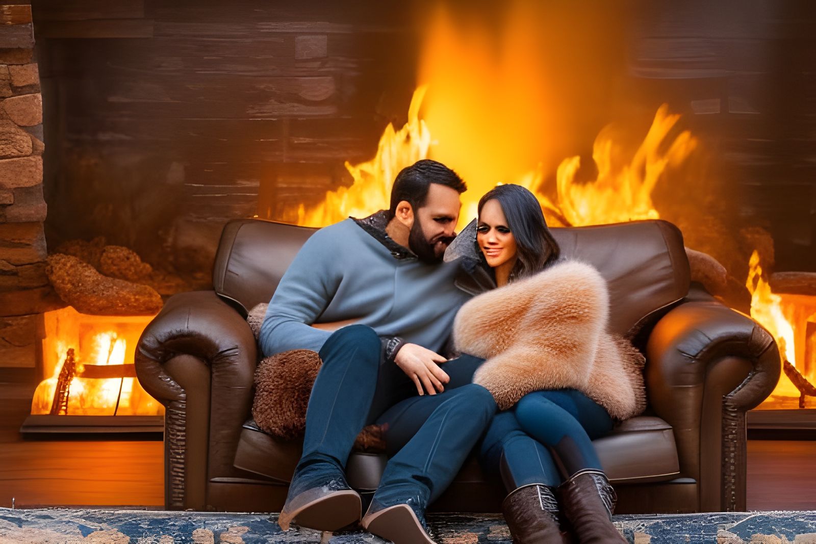 Cozy Couple by Roaring Fire in Detailed 4K