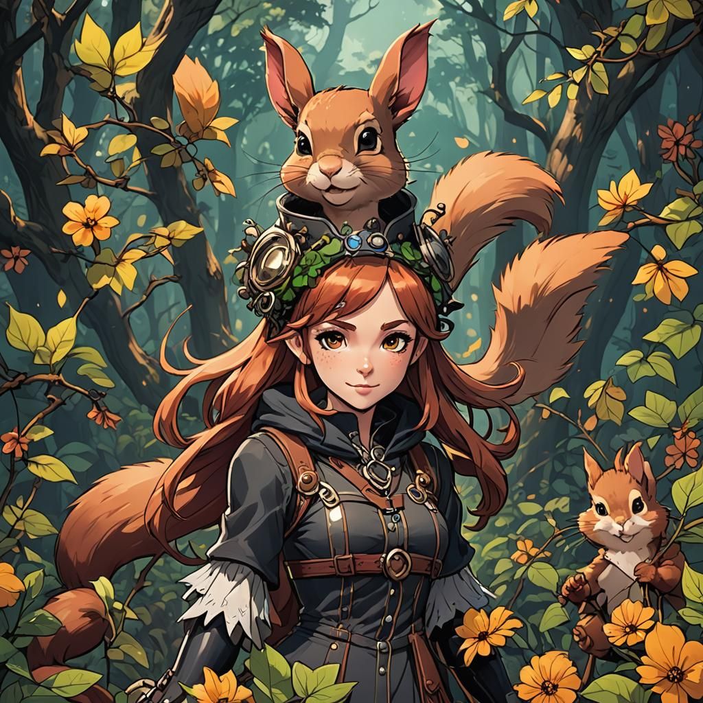 Gothic Fairy Squirrel Girl in Manga Style