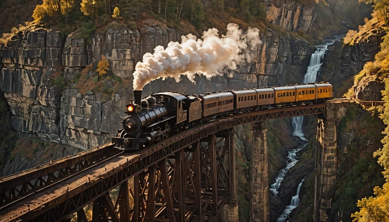 Steam Train Journey Across Rocky Gorge