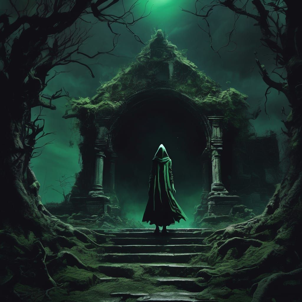 Dark Fantasy Witch in Crumbling Ruins