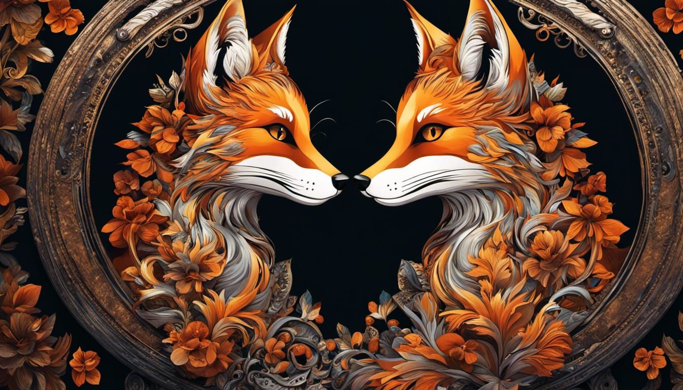 Floral Chibi Fox in Steampunk Cyberpunk Style