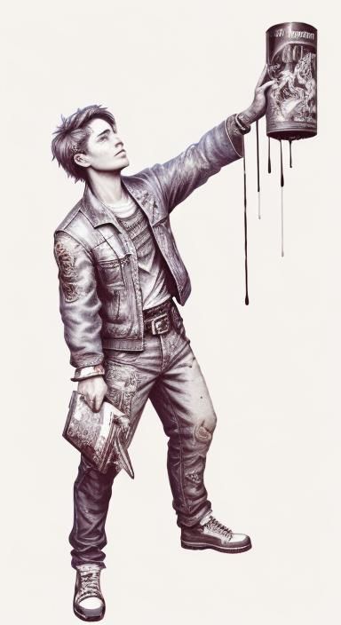 Fantastical Newspaper Boy in Detailed Graffiti Art