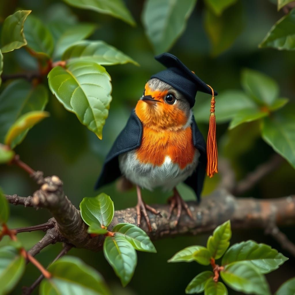 Robin Graduates: Whimsical Bird in Graduation Gown