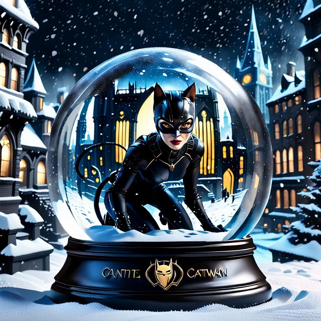 Catwoman in a Gotham City Snow Globe