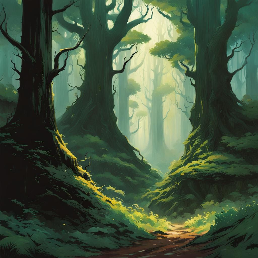 Eldritch Forest Illustration in a Whimsical Style