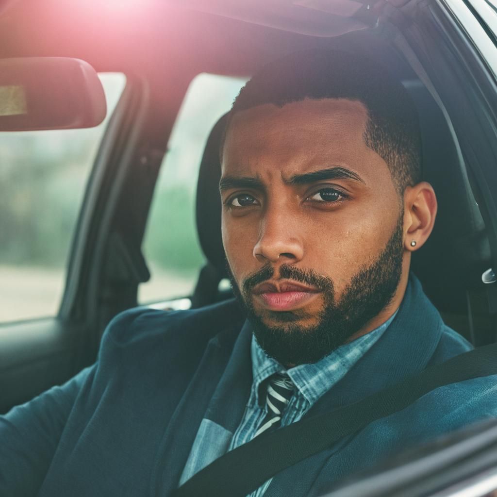 Person Driving Car in Warm Sunlight: Cinematic Shot