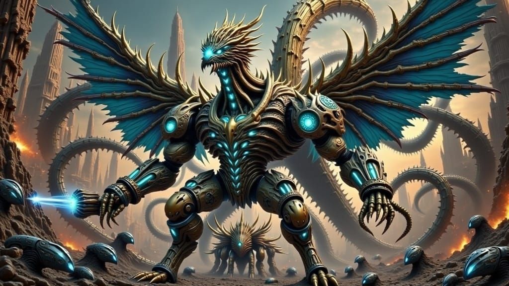 Cyberpunk Chaos Titan in Junji Ito Style