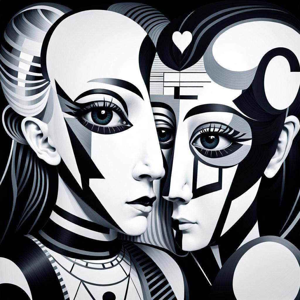 Abstract Glitch Art: Two Heads Form Heart Shape