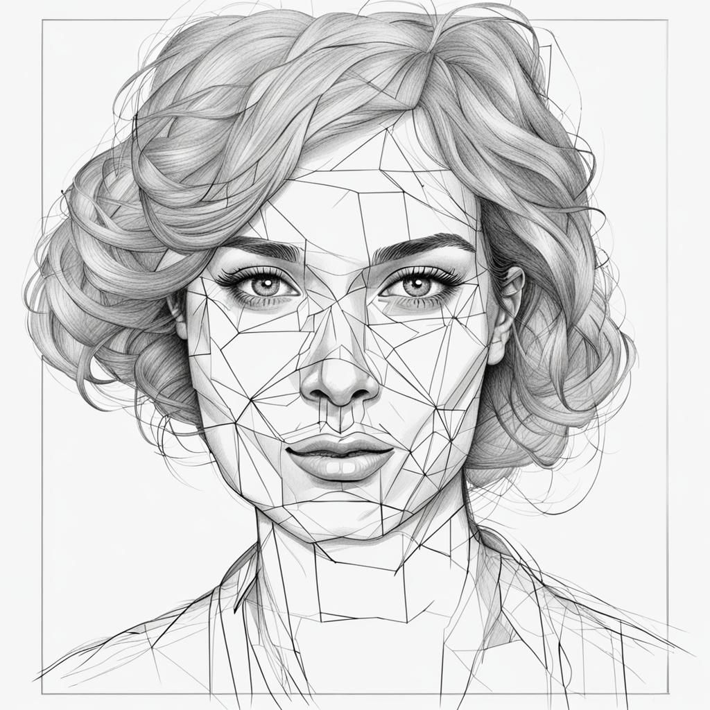 Drawing of a Woman's Face on Square Background
