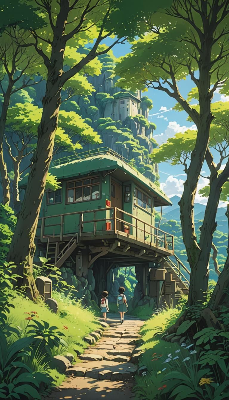 Surreal Anime Landscape as Whimsical Studio Ghibli-Style Con...