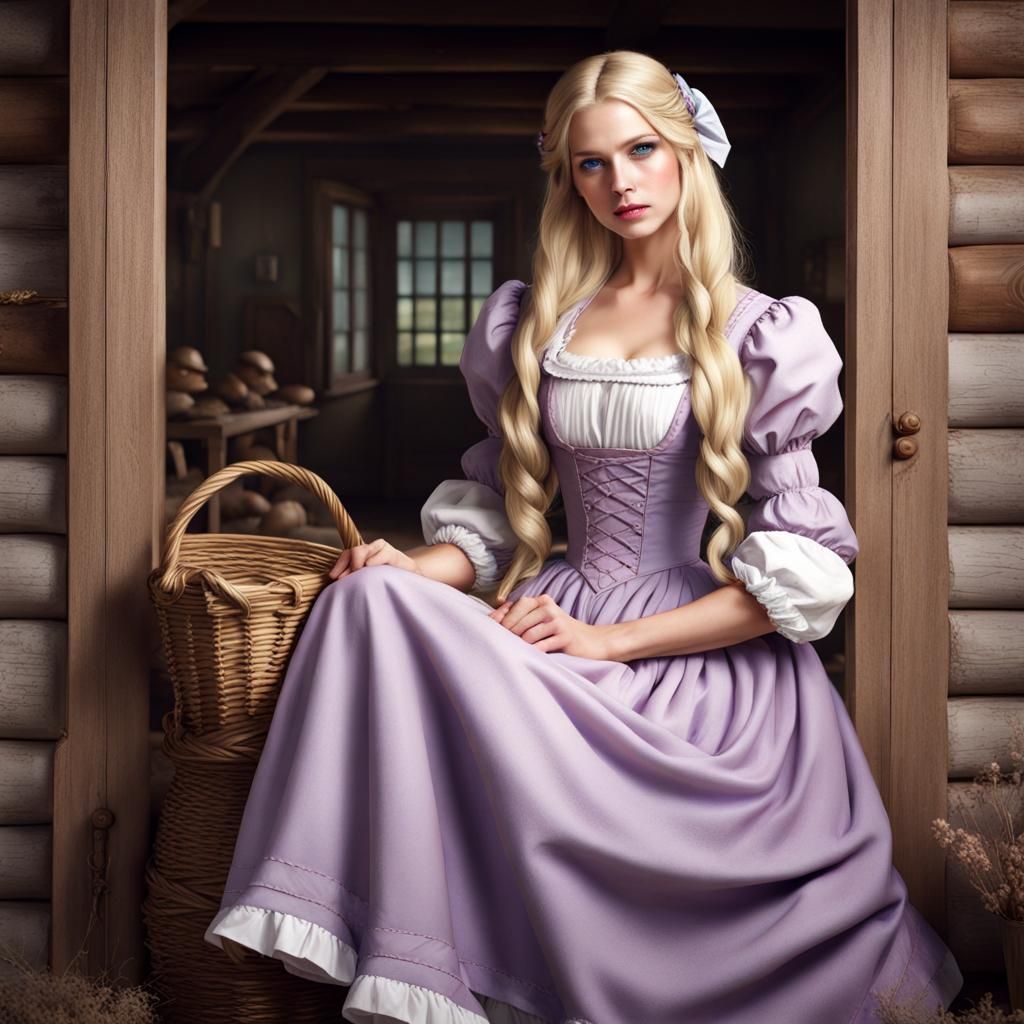 Medieval Maid in Farmhouse with Blonde Hair