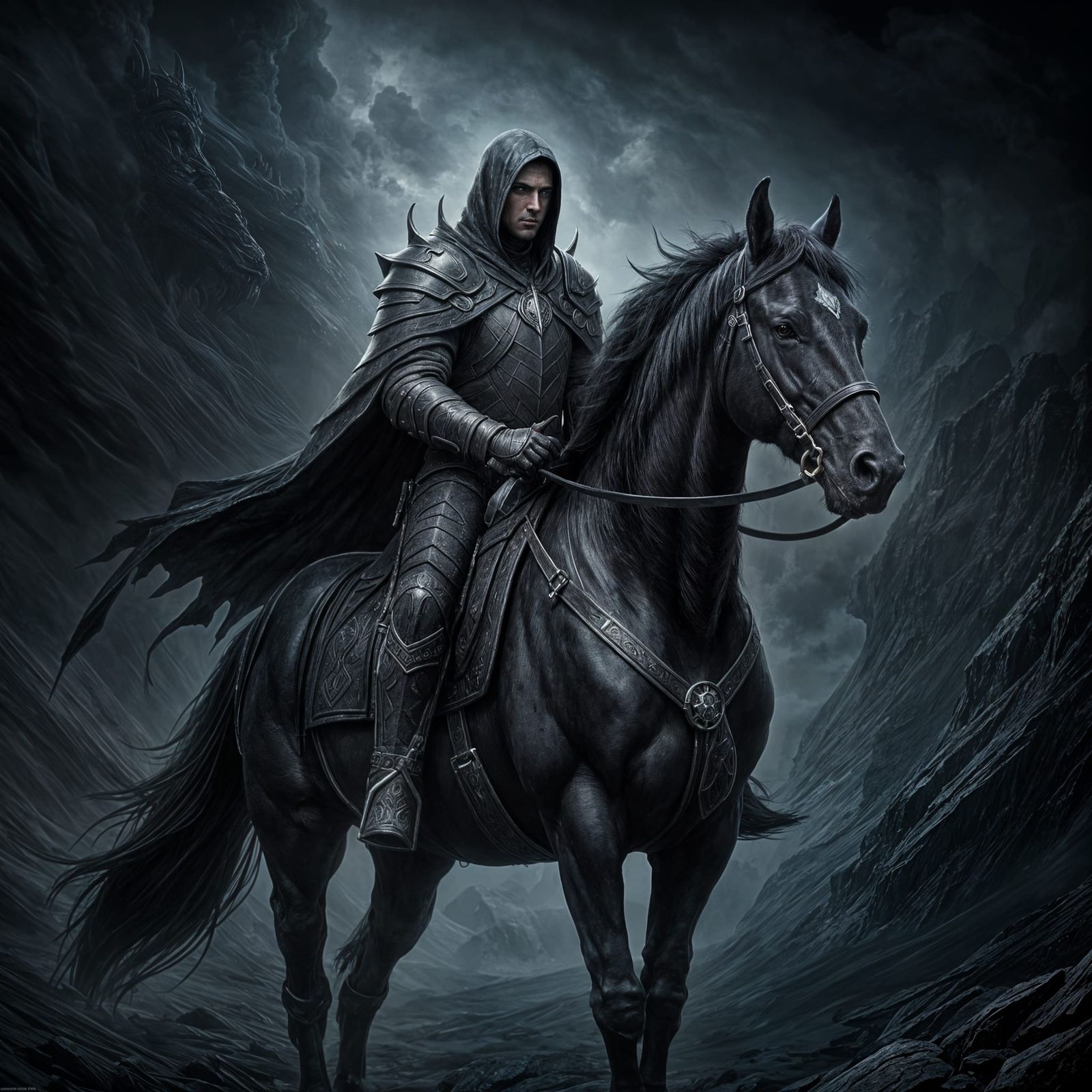 Dark Rider on Horse in Fantasy Concept Art
