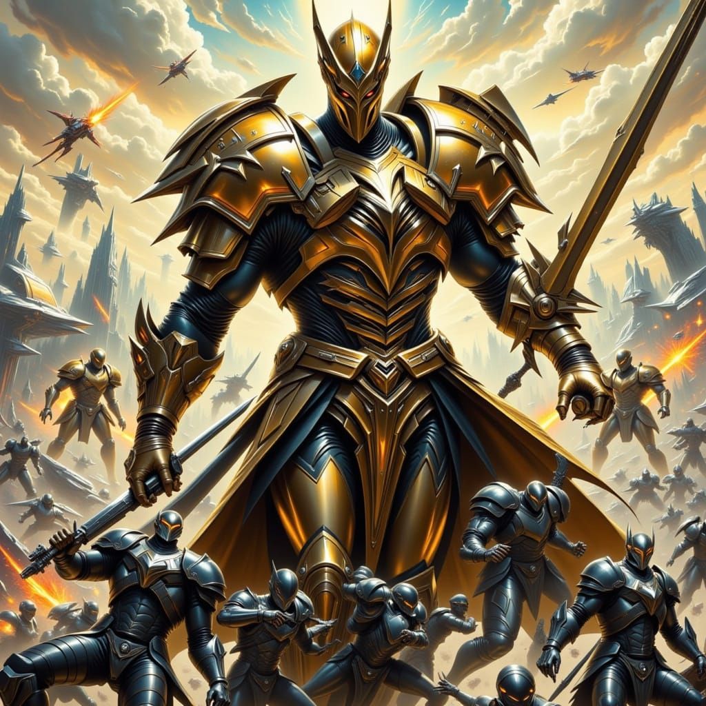 Retro Future Combat Scene with Impatient Commander