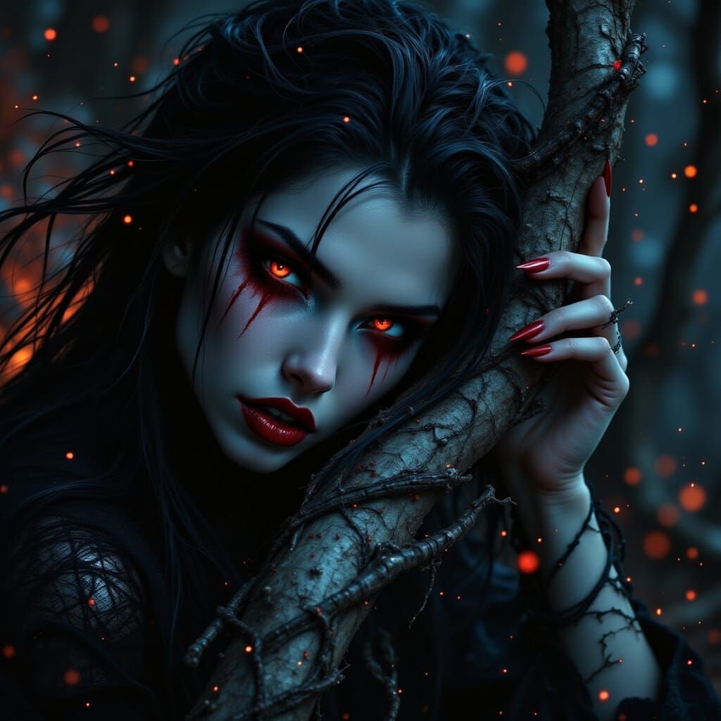 Dark Gothic Vampire Girl in Modern Cityscape