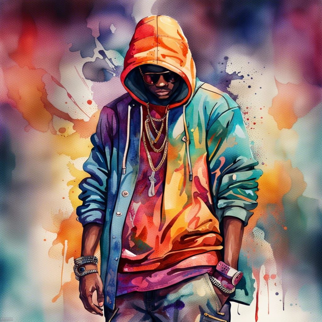 Hip Hop Fashion in Detailed Matte Watercolor Painting