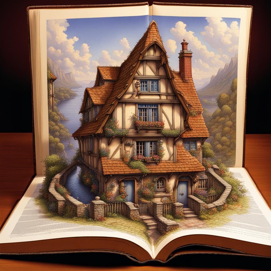 Cottages on Book in Hyperrealistic Graffiti Art