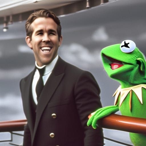 Ryan Reynolds on the titanic with Kermit the frog