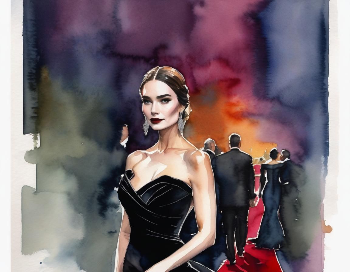 Woman in Velvet Gown on Red Carpet