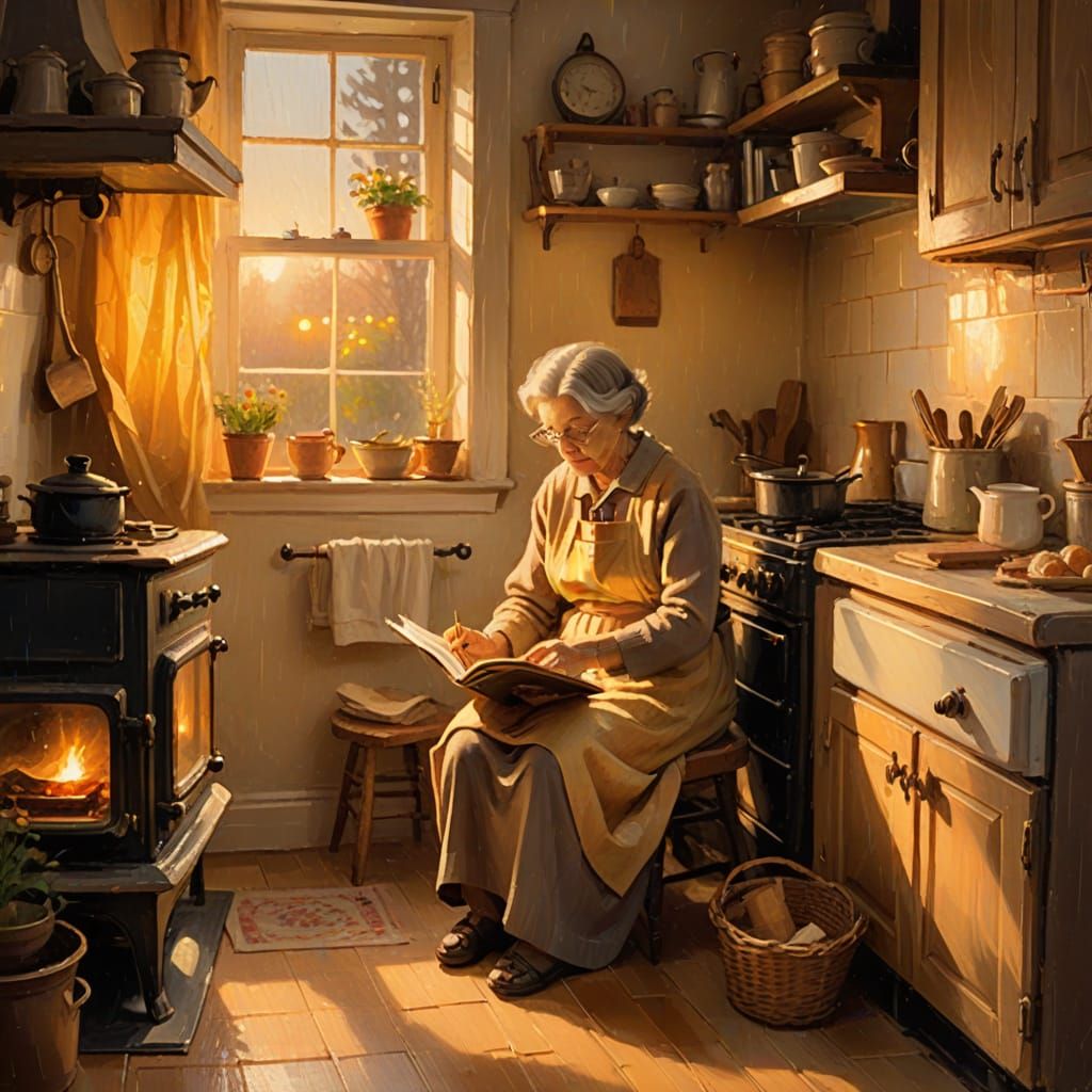 Cozy Kitchen Scene in Warm Golden Light