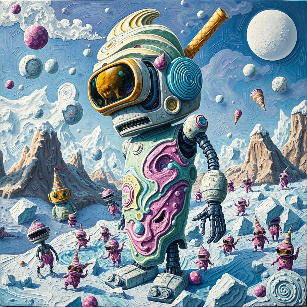 Ice Cream Robot Made of Nanogoblins: Acrylic Impasto