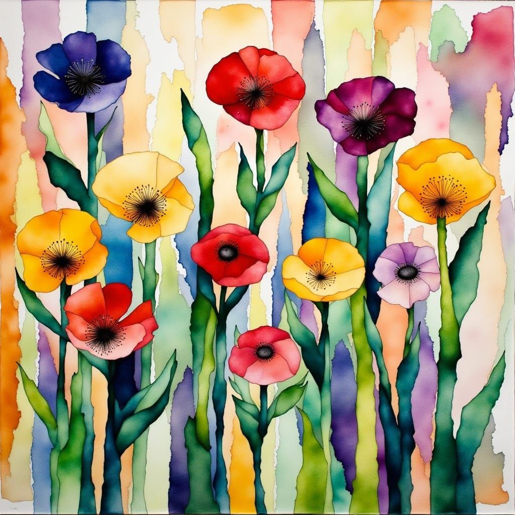 Whimsical Spring Florals in a Rainy Storm, Collage Art