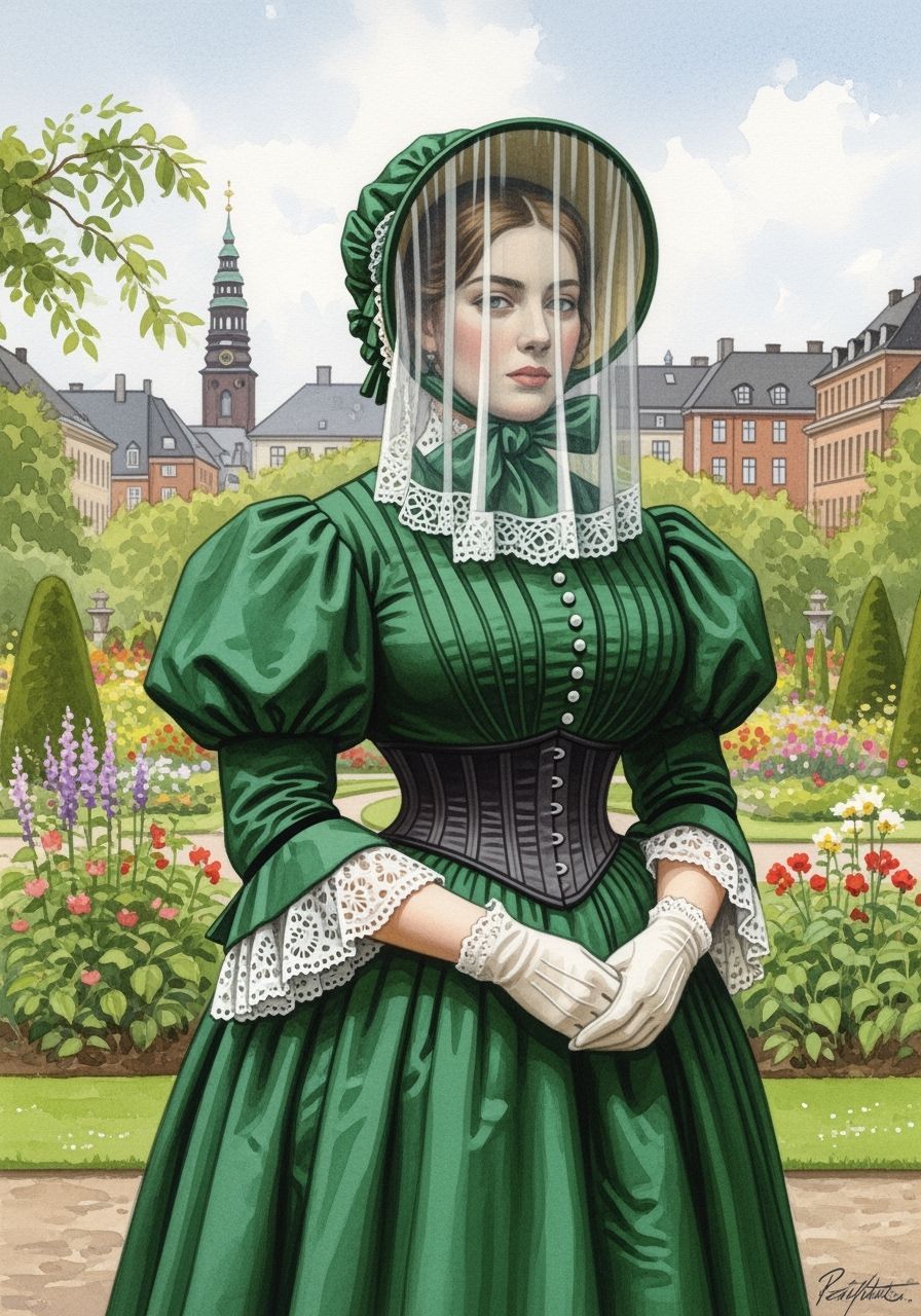 Victorian Woman in Botanical Garden, Watercolor Style