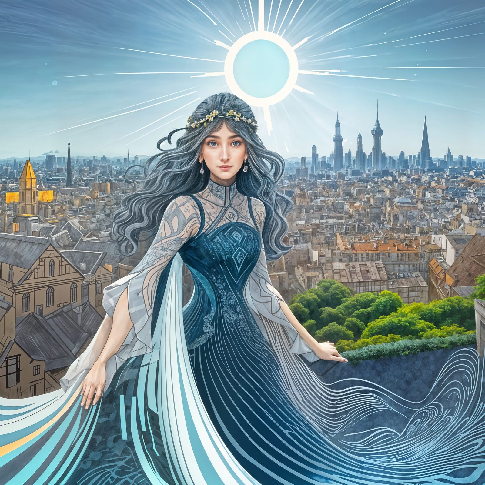 City Guardian in Crowquill Pen and Ink Style