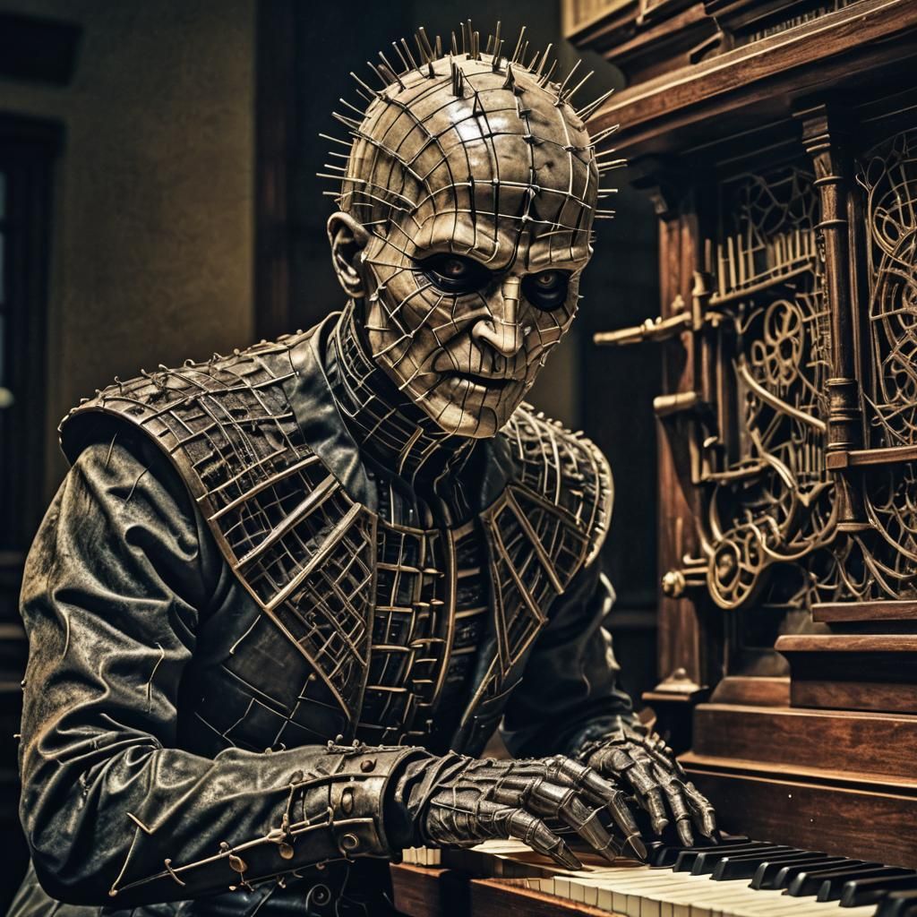 Hellraiser pinehead playing piano.