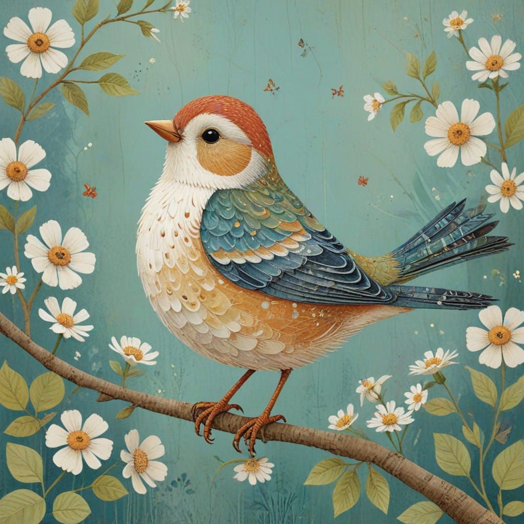 Whimsical Watercolor Bird in Flight