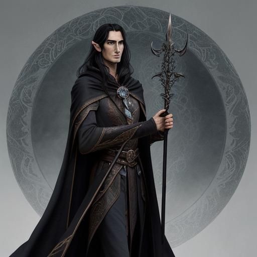 High Elf Sorcerer with Mystic Staff in Academic Art