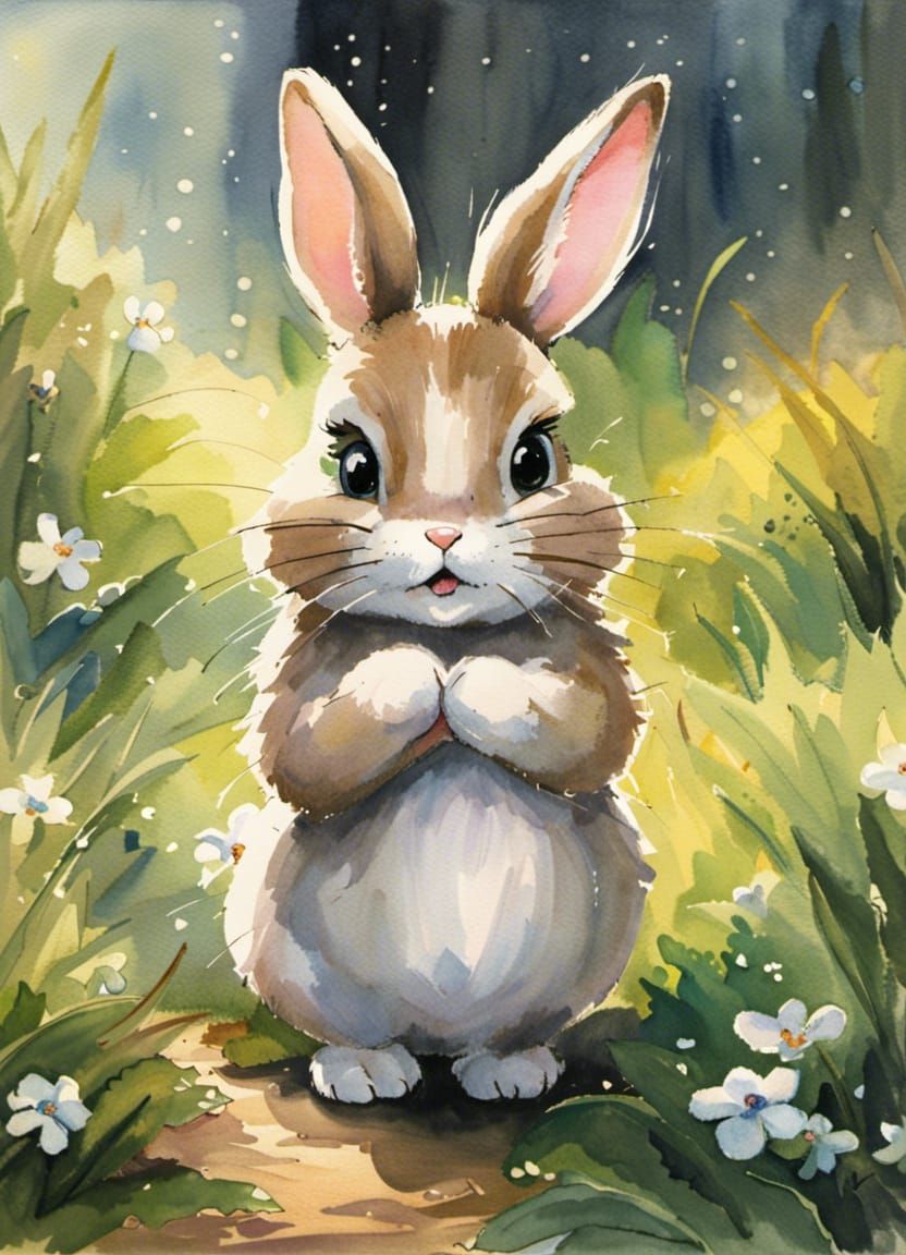 Cute Chibi Bunny Throws a Tantrum: Watercolor Art